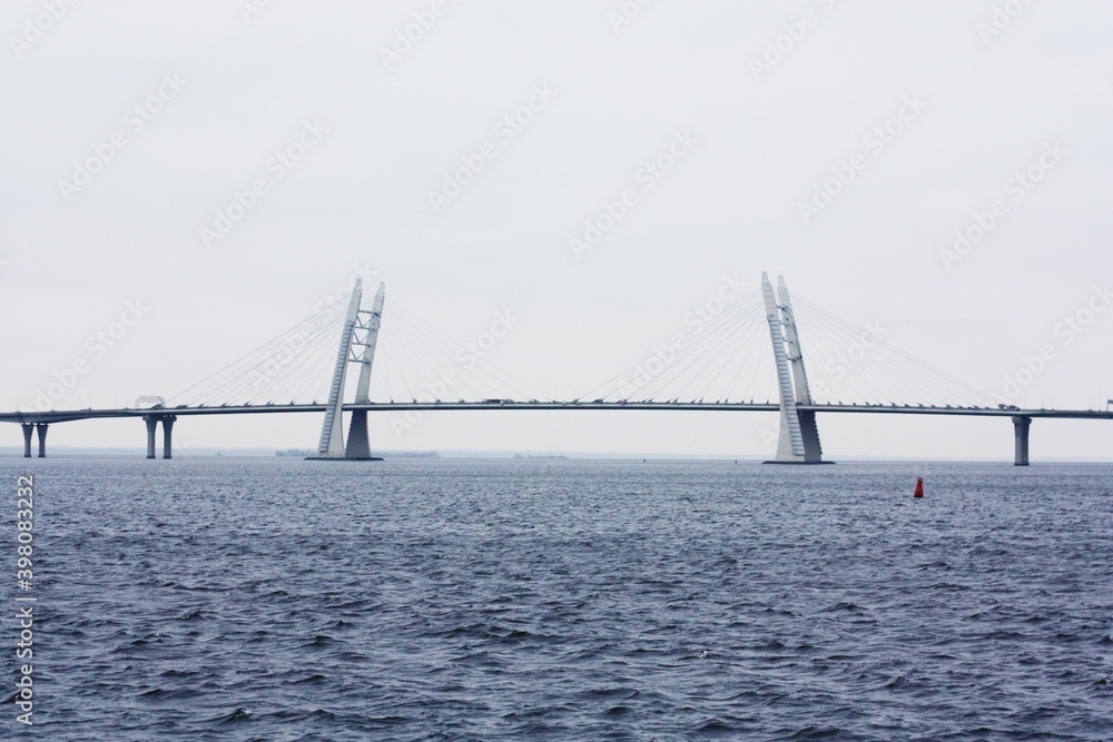 Fototapeta premium Beautiful landscape river and bridge in Saint Petersburg 