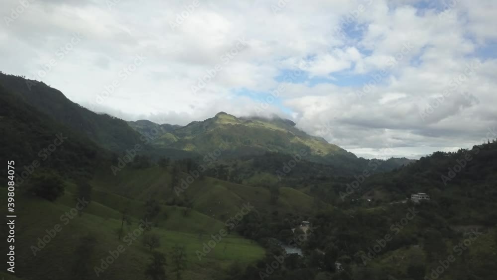 Drone aerial hyperlapse of a beautiful landscape view with mountains and a river in Guatemala, central america. Drone aerial hyperlapse of a beautiful landscape view with mountains and a river in Guatemala, central america.