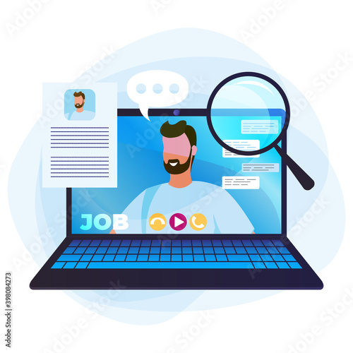 Concept of job search on the Internet, interview online.