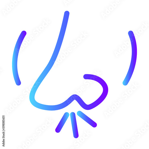 Line gradient nose. Pictogram with distinctions of smells on a white background. Stock vector illustration with scent organ. For medical banners, design of flyers, booklets, icons.