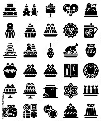 Christmas food and drinks solid icon set 2