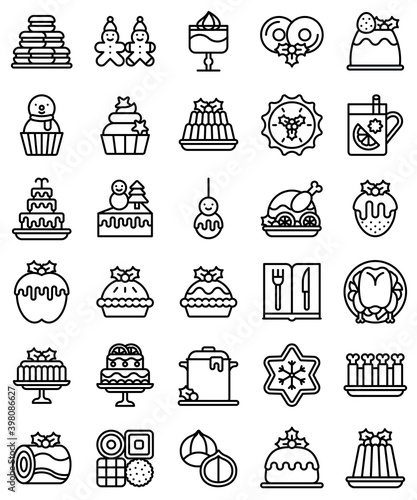 Christmas food and drinks line icon set 2