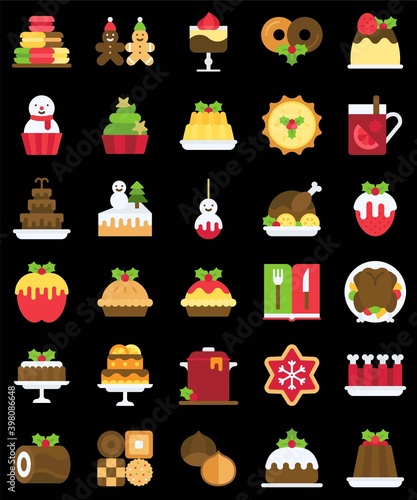 Christmas food and drinks filled icon set 2