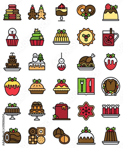 Christmas food and drinks filled icon set 2