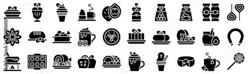 Christmas food and drinks solid icon set 3