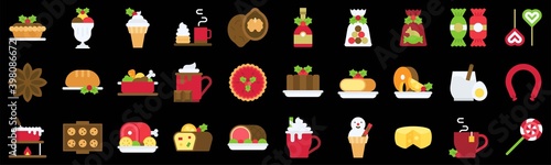 Christmas food and drinks flat icon set 3