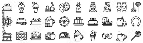 Christmas food and drinks line icon set 3