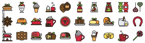 Christmas food and drinks filled icon set 3