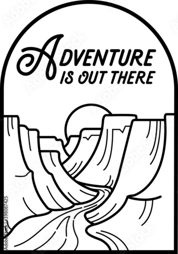Adventure Outdoor Canyon and River Line Art Badge