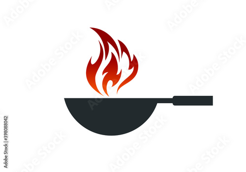 Wok logo design template. Asian frying pan. Concept illustration for restaurant