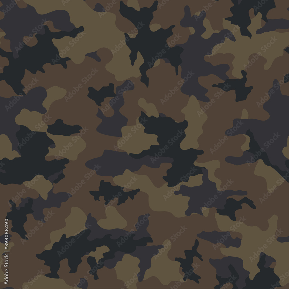 Brown camouflage pattern army background with yellow spots on textiles.