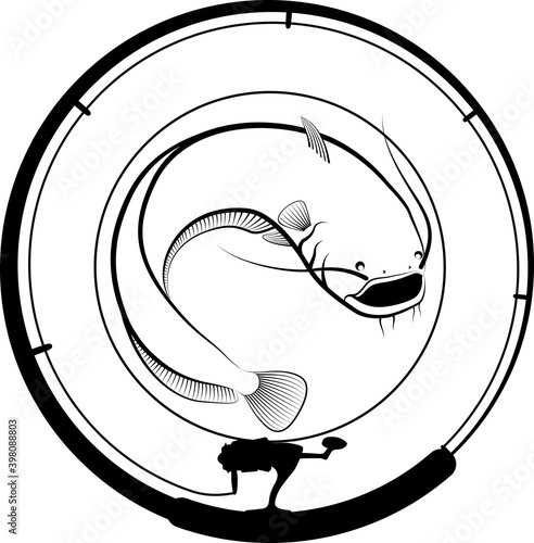 fishing badge with catfish and fishing rod