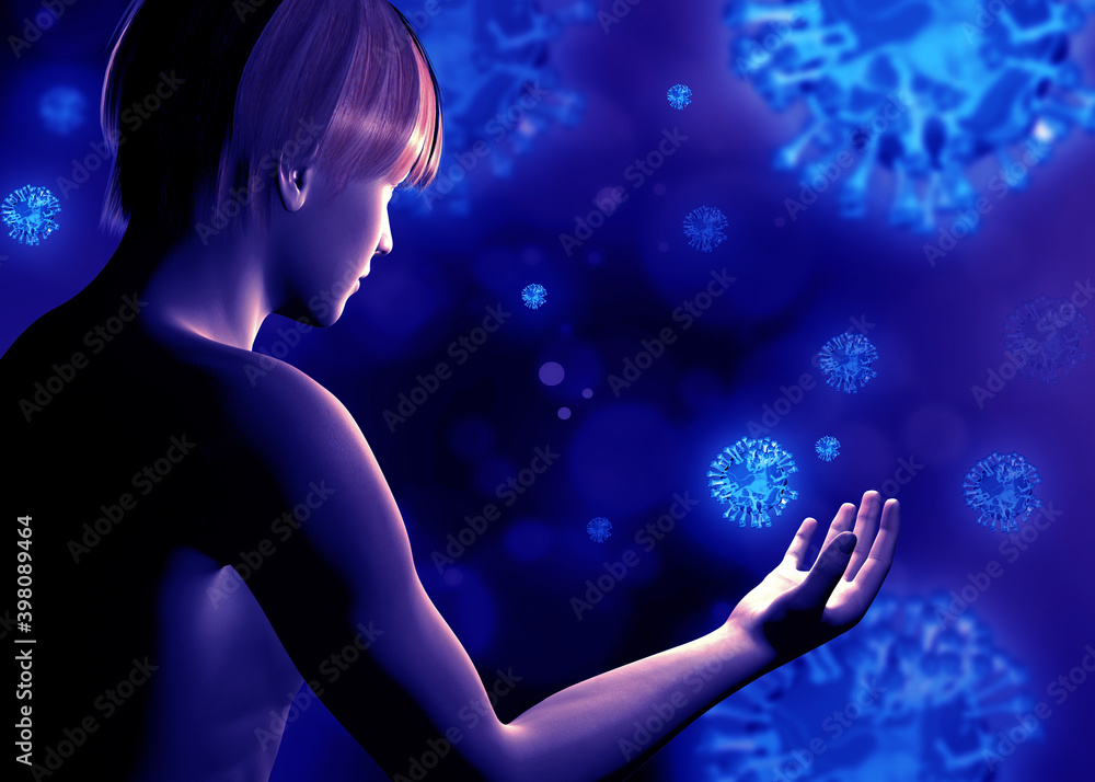 Boy and Dangerous Virus in the Air - 3D