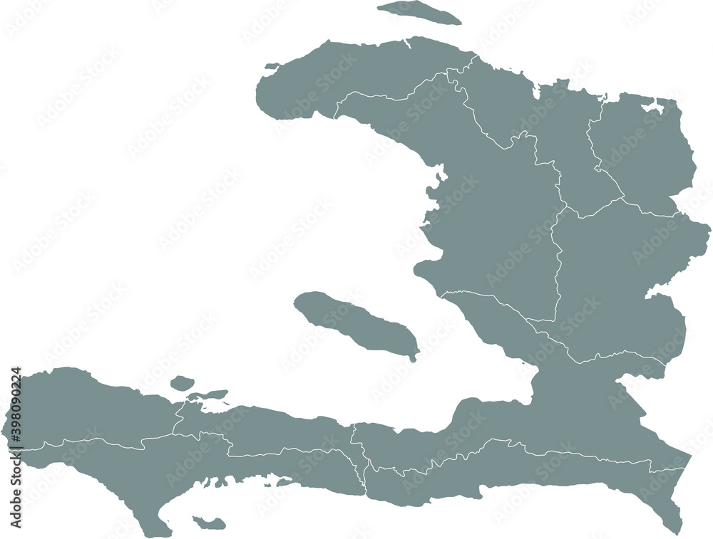 Gray vector map of Haiti with white borders of it's departments
