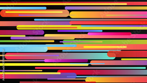 Festive colorful shiny party style striped pop art background. Lined creative horizontal vector design wallpaper, multicolor gradient lines on black background