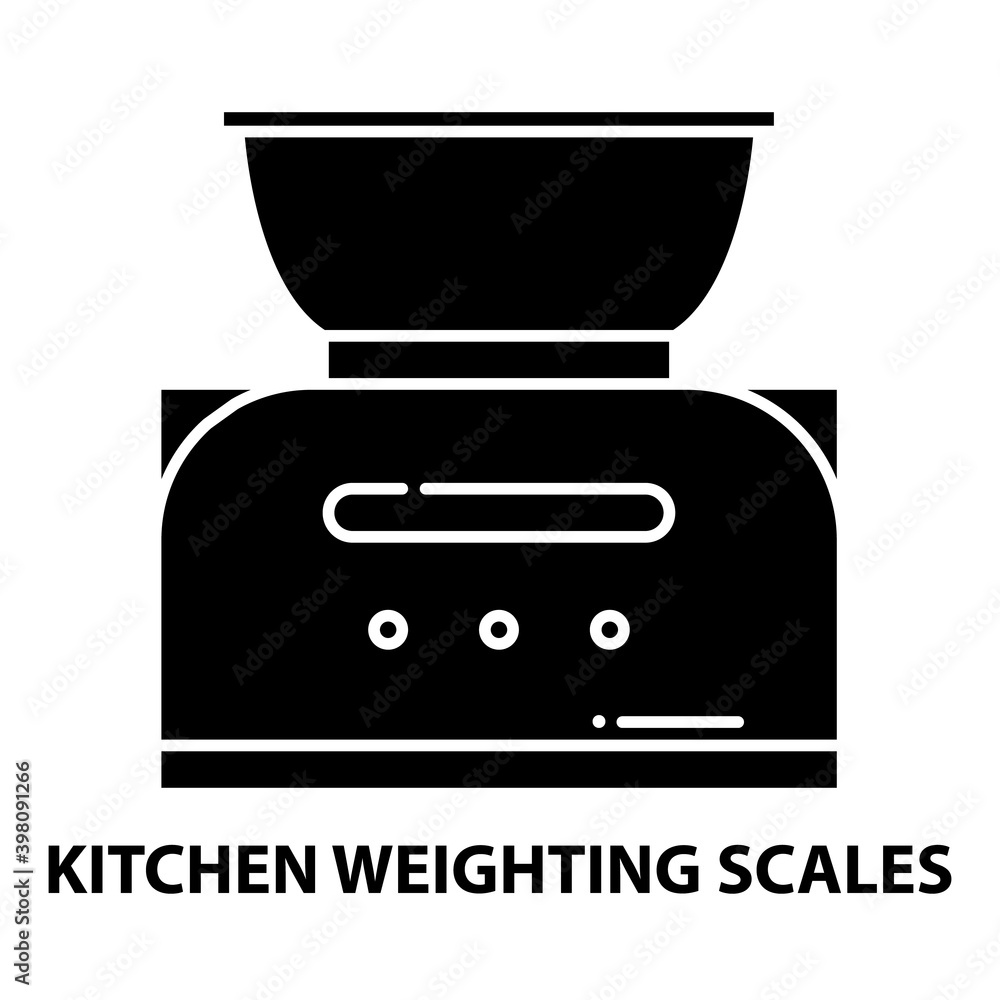kitchen weighting scales icon, black vector sign with editable strokes, concept illustration kitchen weighting scales icon, black vector sign with editable strokes, concept illustration