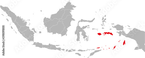 Maluku province isolated on indonesia map. Gray background. Business concepts and backgrounds.