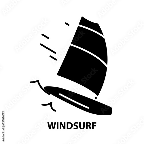 windsurf icon, black vector sign with editable strokes, concept illustration