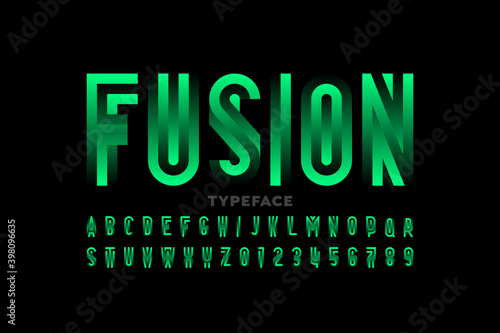 Modern style Fusion font, alphabet letters and numbers 