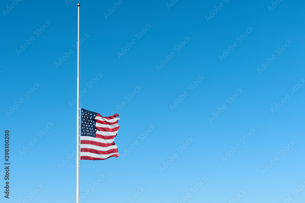 United States Flag flying halfstaff