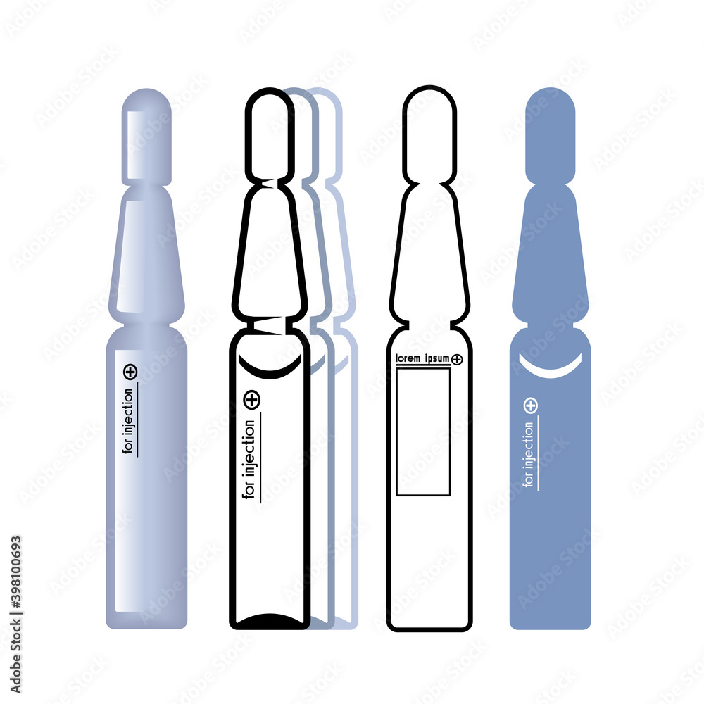 set of medical ampoules for injection and vaccination, color vector illustration isolated on a white background in clip art design, silhouette and outline set of medical ampoules for injection and vaccination, color vector illustration isolated on a white background in clip art design, silhouette and outline