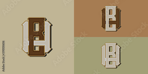 Vintage BH,HB,B,H initial letter monogram with gold and white color 