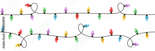 Christmas lights set on white background. Garlands with colored bulbs. Vecto