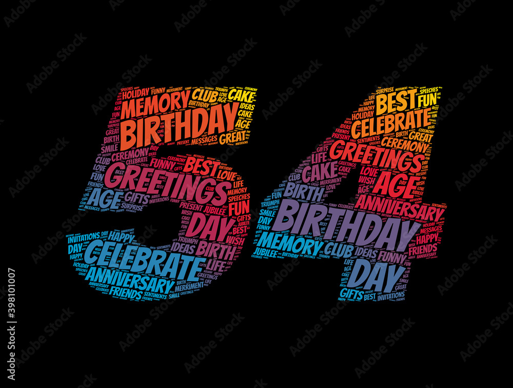 Happy 54th birthday word cloud, holiday concept background