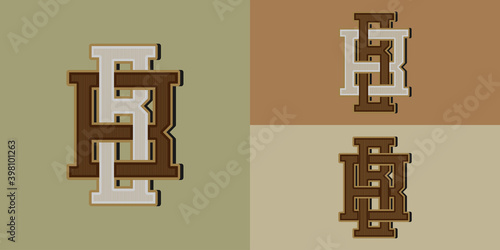 Vintage BB,B initial letter monogram with gold and white color 