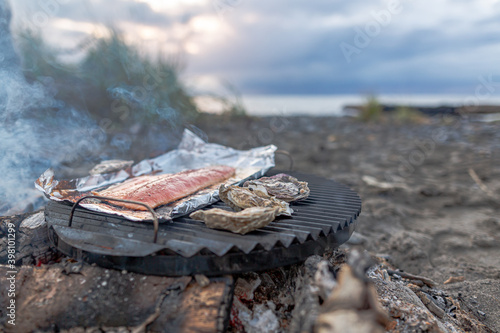 Beachside cook out in Alaska