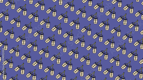 Ice coffee cups pattern on purple background