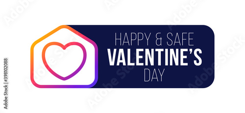 Happy Home Valentine day Card with Funny Vector Minimalist Icon. staying at home badge in Quarantine. Covid Reaction.