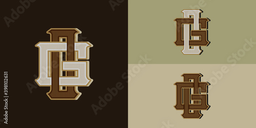 Vintage GO,OG,O,G initial letter monogram with gold and white color 