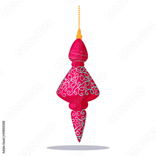 The concept of winter holidays and celebrations. Beautiful decorations for the Christmas tree. Set of holiday decorations. Set of golden hanging toys of the Christmas tree.