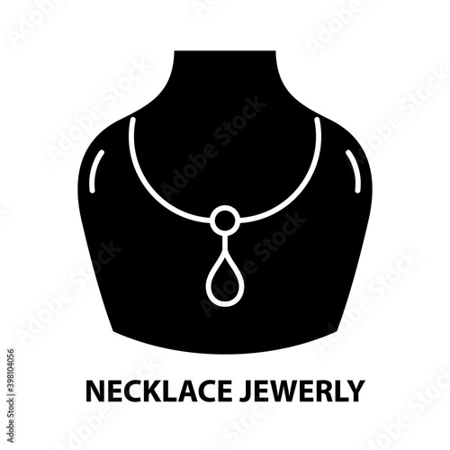 necklace jewerly icon, black vector sign with editable strokes, concept illustration