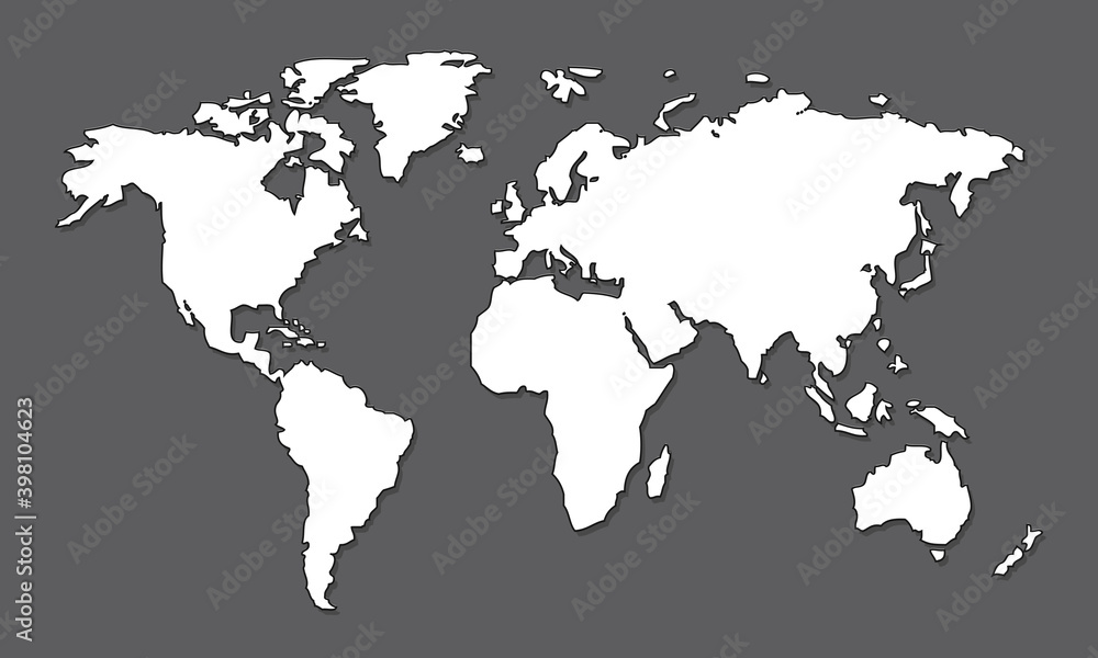 World map vector, isolated on grey background. Flat Earth, gray map template for web site pattern, annual report, infographics. Globe similar world map icon.