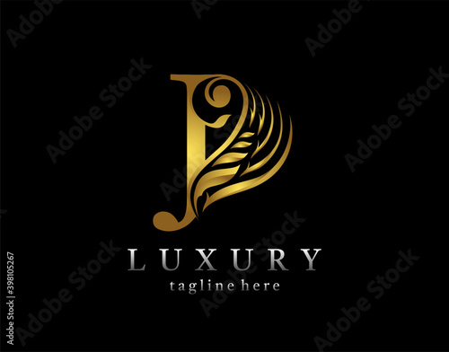 Golden initial J letter luxury beauty flourishes ornament monogram logo