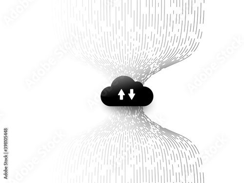 Computer cloud service technology vector background. Two multidirectional arrows, data flow in different directions. Cloud storage illustration with abstract connect lines converge in the center