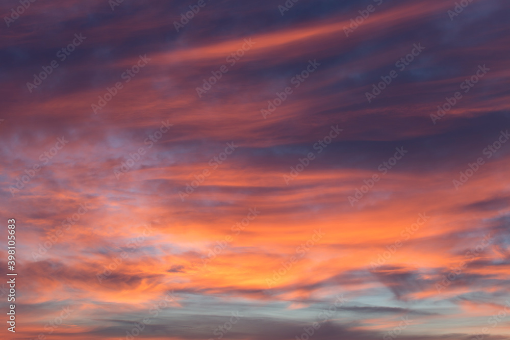 Sunset sky with red and orange clouds