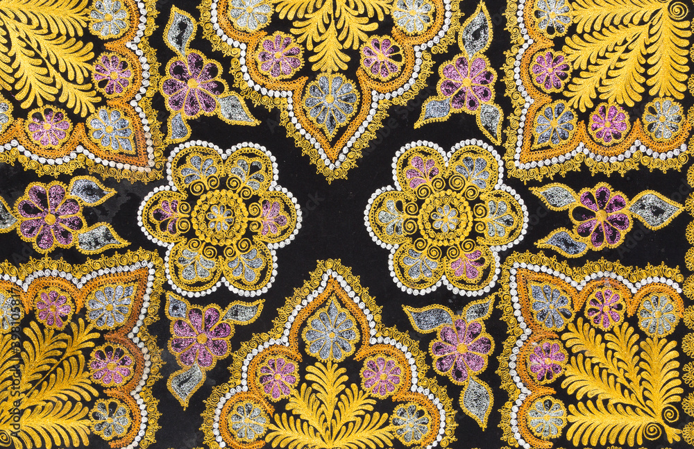 Patterns embroidered on black fabric Patterns embroidered on black fabric