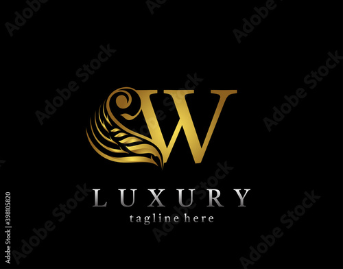 Golden initial W letter luxury beauty flourishes ornament monogram logo