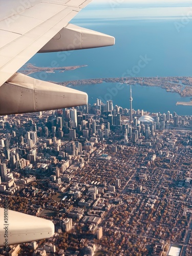Toronto downtown view from the airplane, tilt shift