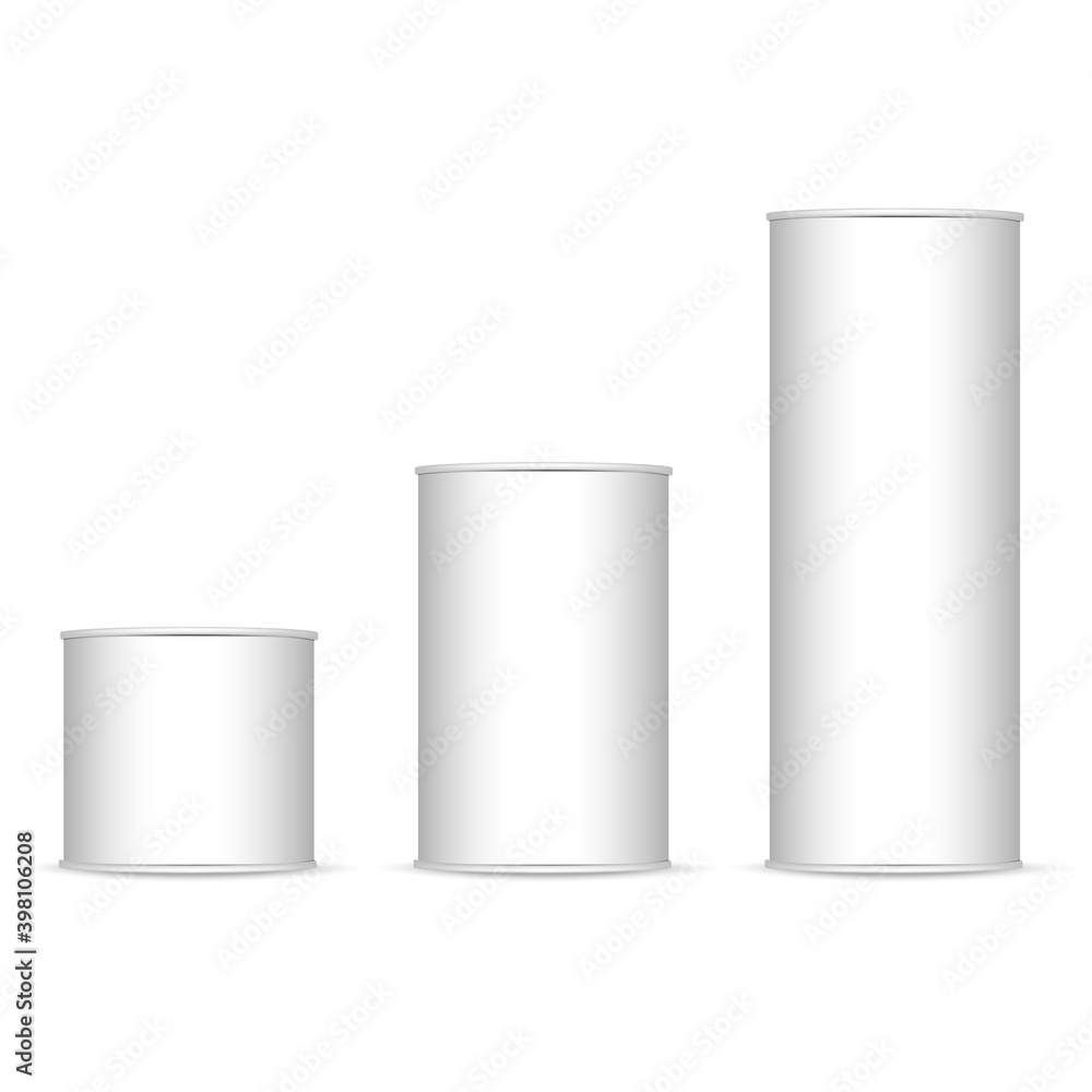 Set of white and metallic tin can. Bank food sign, Vector Set of white and metallic tin can. Bank food sign, Vector
