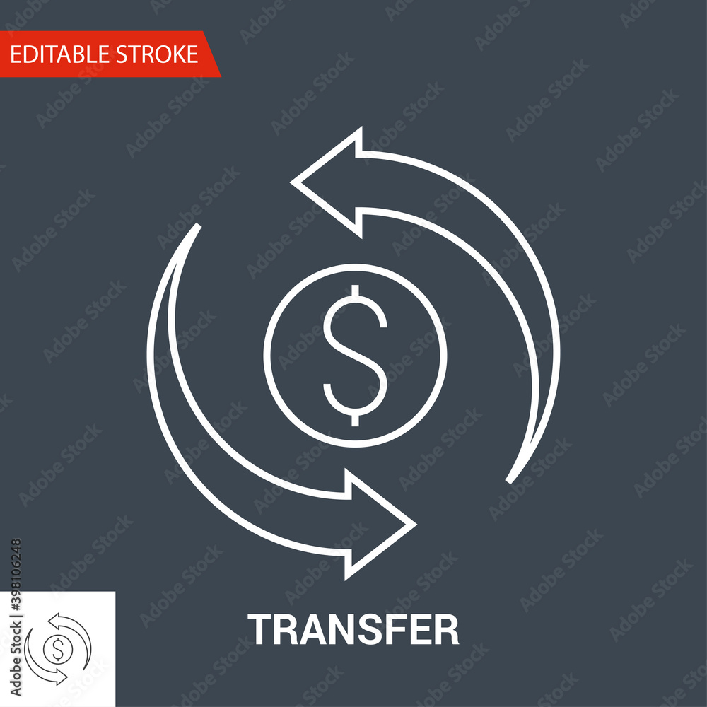 Transfer Icon. Thin Line Vector Illustration - Adjust stroke weight - Expand to any Size - Easy Change Colour - Editable Stroke Transfer Icon. Thin Line Vector Illustration - Adjust stroke weight - Expand to any Size - Easy Change Colour - Editable Stroke