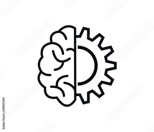 brain line icon. Gear, cog, processing. Artificial intelligence concept. Can be used for topics like neural networks, machine learning, robotic technology
