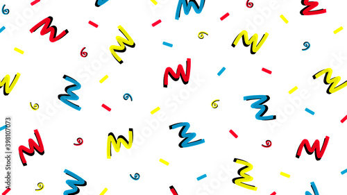 Memphis hipster seamless pattern background, pop art style abstract vector design banner. Trendy 90's style creative patterns, abstract pink, blue and yellow color icons poster, wallpaper or brochure