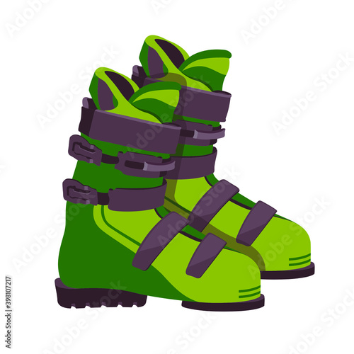 Botts for winter sport ski. Snowboard equipment icons. Extreme winter sports. A set of equipment for winter sports on white background. Vector illustration