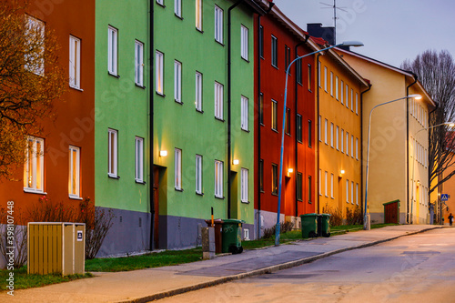 Billede på lærred Stockholm, Sweden A picturesque street in the Hagersten neighborhood called Junkergatan