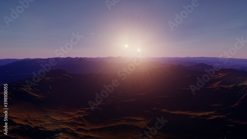 alien planet landscape, science fiction illustration, view from a beautiful planet, beautiful space background 3d render 