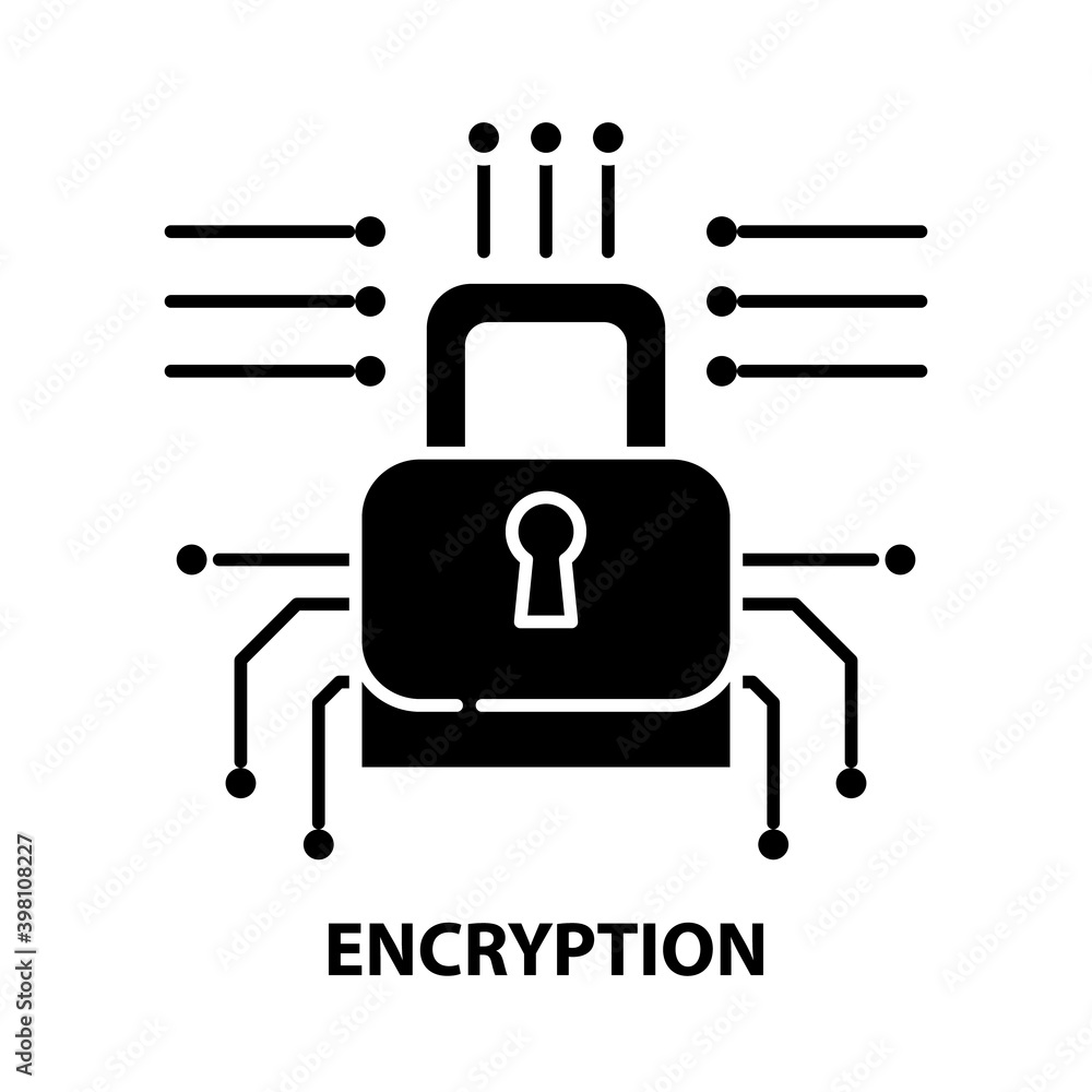 encryption icon, black vector sign with editable strokes, concept illustration encryption icon, black vector sign with editable strokes, concept illustration